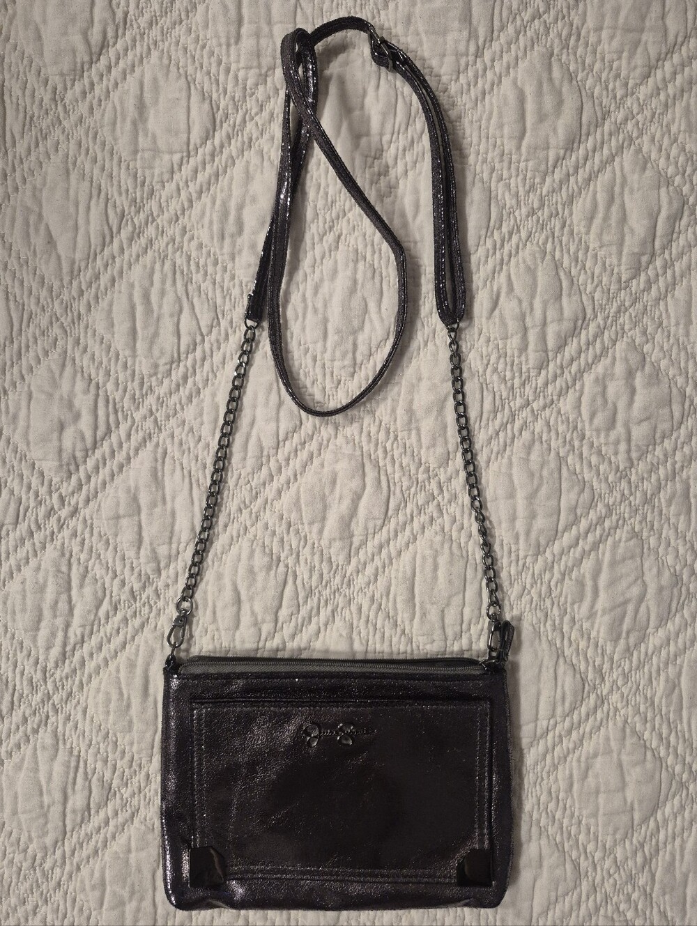 Jessica Simpson Metallic Pewter Convertible Crossbody Clutch NWOT